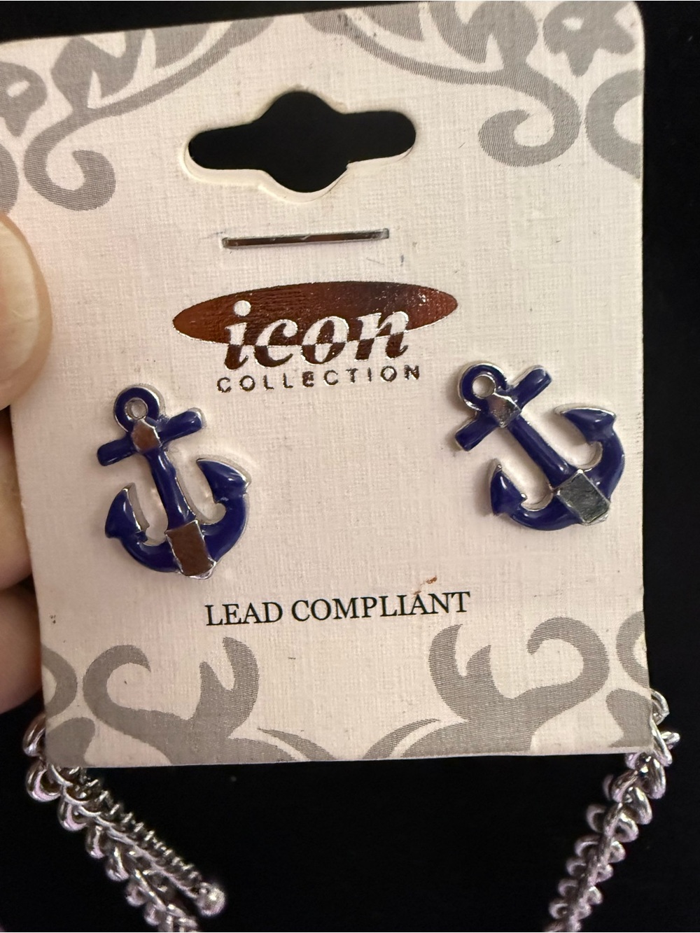 Icon Collection Navy Anchor Stud Earrings and Necklace
